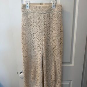 Sézane Cream Crochet Lace High-Waisted Wide-Leg Pants Size 34 (US 2)